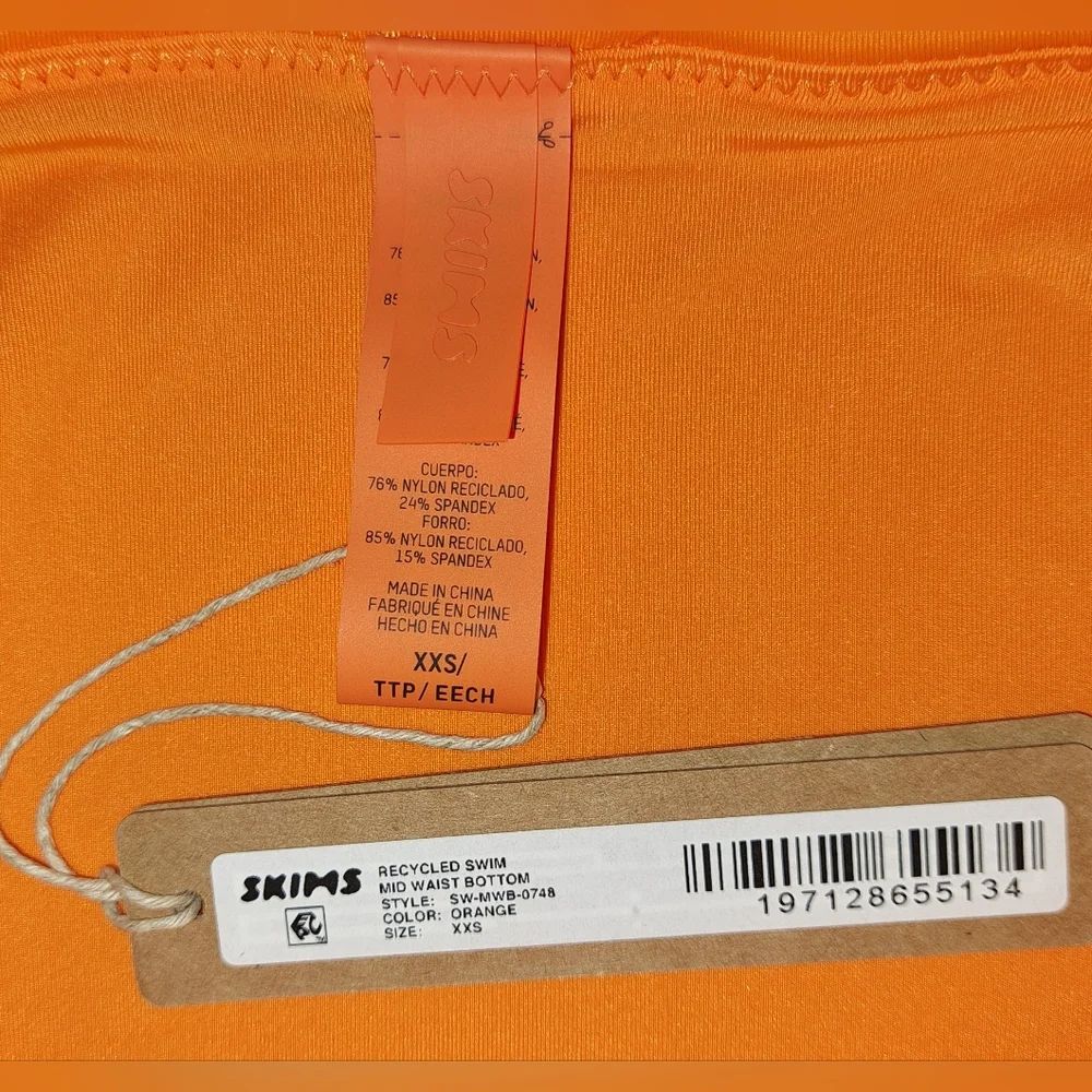 🧡NWT SKIMS Swim Mid Waist Bottoms Full Coverage Bikini Swimsuit ORANGE XXS